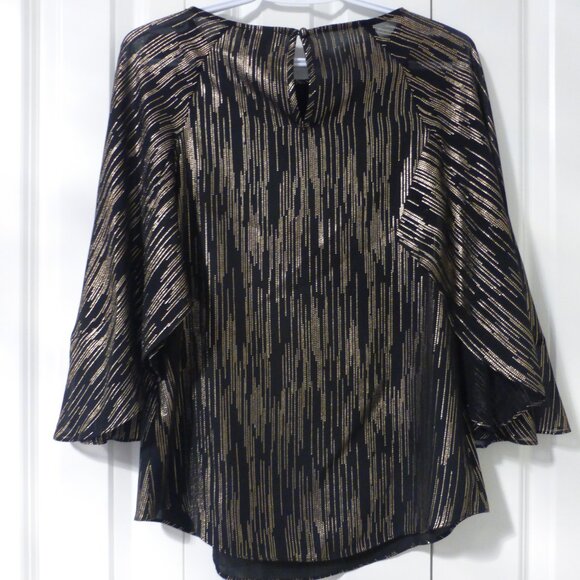 LE CHATEAU black metallic gold flutter sleeve top - Picture 7 of 10